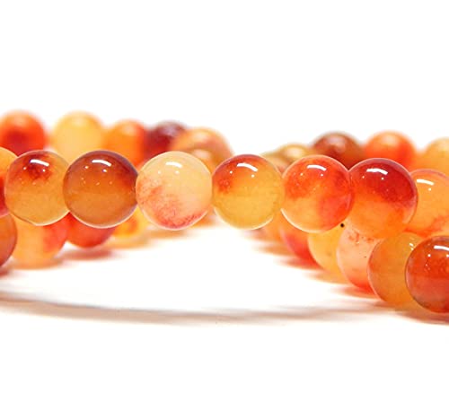 Malay Jade Stone Gemstone Strand Beads 6 mm Round 60 Pieces Jewellery Beads Semi-Precious Stone for Jewellery Chain Bracelet (Orange)