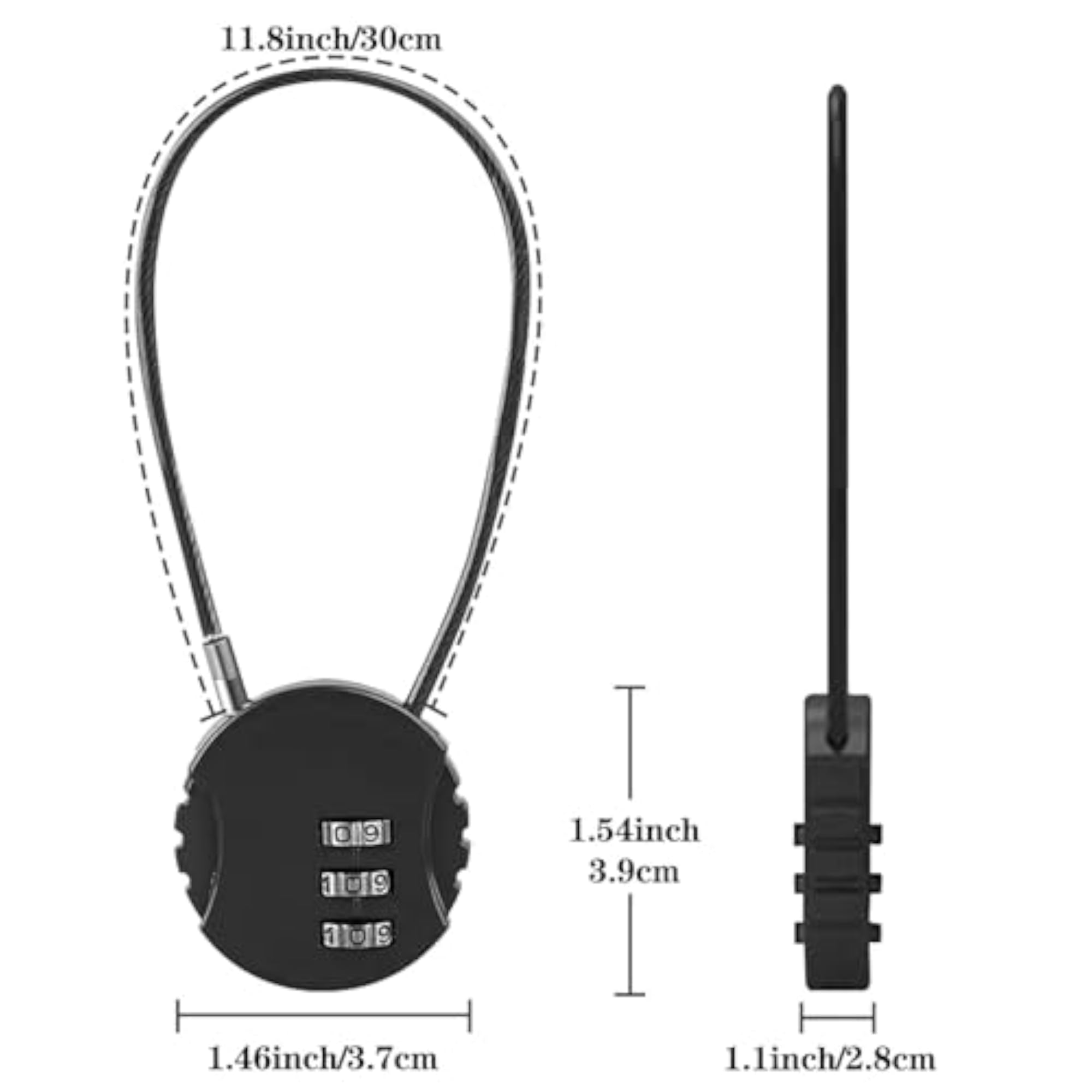 3 Digit Combination Travel Luggage Lock with Steel Cable