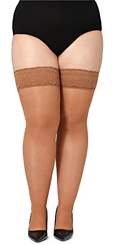 Bellivalini Damen halterlose Strümpfe mit Spitze Plus Size 40 DEN BLV-1127 (Bronze, 4XL)