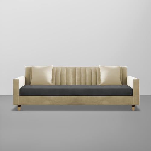 Image of Casaliving Garcia 3 Seater Sofa Set for Living Room (Cream Black Colour) Premium Fabric Sofa