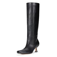 Vepose Black Knee High Boots for Women with Kitten Low Heel, Tall Fashion Square Toe Long Dressy Boots, Riding Casual Comfortable Trendy 9528 Botas de Mujer, Size 8 US (CJY9528 Black 08)