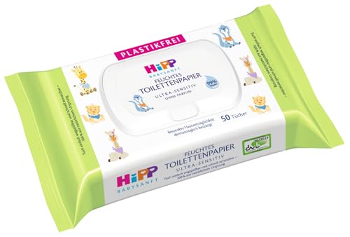 HiPP Babysanft Feuchtes Toilettenpapier (6 x 50 Stück) mit 99% Wasser ULTRA-SENSITIV ohne Parfum mit Pop-Up Deckel