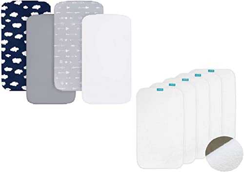 5 Count Changing Pad Liner, Larger Changing Pad Cover 28" X 15", Cotton Flannel, Absorbent & Skin-Friendly (Solid Improved Thickness)/ Bassinet Sheets For Boys And Girls (33" X 20") 4 Pack #TOP19
