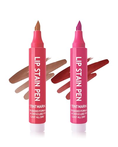 Lip Stain Pen Waterproof 2 Pieces Brown Rose Smooth Matt Lip Liner Tattoo Long Wear, Highly Pigmented Smudge-proof Lipstick Lip Liner, Emergency Stick Cup Lip Makeup Pencil, Natural Tattoo Effect-01+
