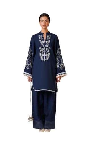 Image of Women Navy Blue Crepe Printed Kurta Set | Elegant Straight Kurta & Pant Ethnic Wear | Sizes up to 6XL
