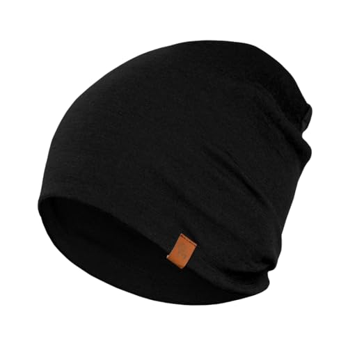 menique 100% Merinowolle Beanie Mütze Herren – Thermo Wintermütze, Dünne Leichte Merino Mütze, Warme Atmungsaktive Laufmütze Damen für Skifahren, Joggen, Radfahren & Outdoor, Schwarz