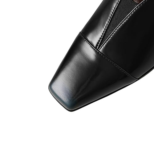 TinaCus Women's Genuine Leather Handmade Retro Slip On Square Toe Low Stacked Heel Office Pumps Shoes2