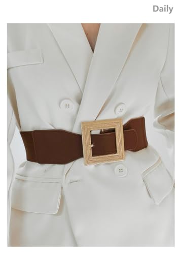 YOU&M Women's Stretch Corset Waist Belts Elastic Wide Boho Cinch Corset with Large Gold Square Buckle for Dress3