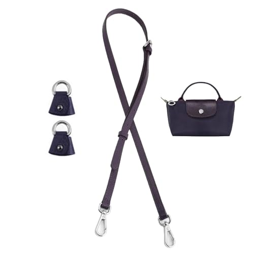 KIYOMIL Bag Leather Strap Replacement Crossbody Shoulder Straps for Longchamp Le Pliage Mini Pouch (Berry Purple-S)