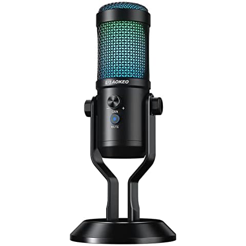 USB Gaming Microphone, Aokeo PC Computer Condenser Mic with Gain, RGB Light for Recording, Podcasting, Streaming, YouTube, Studio, Video, Compatible with PS5 PS4 Mac Laptop Desktop Cover