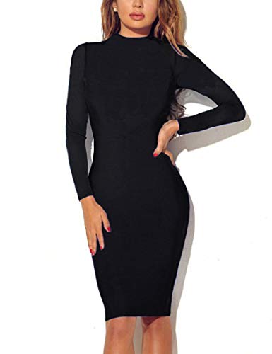 Mokoru Women's Casual Basic Pencil Dress Sexy Long Sleeve Bodycon Midi Club Dress4