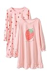 BANGSAUR Girls' Dress Cotton Homewear, Princess 2-Pack Dresses (Long Sleeve Strawberry+Pink,8-9 Year