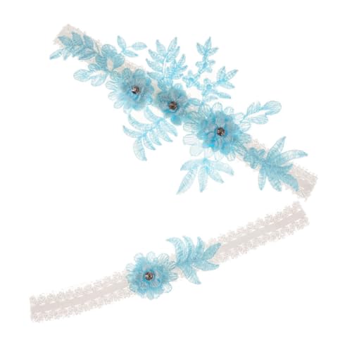 Yardenfun Liga de Encaje Azul para Novia Adornos de Gemas de Imitación, Banda para Muslo de Poliéster, para Bodas y Recepciones, Paquete de 2 Piezas