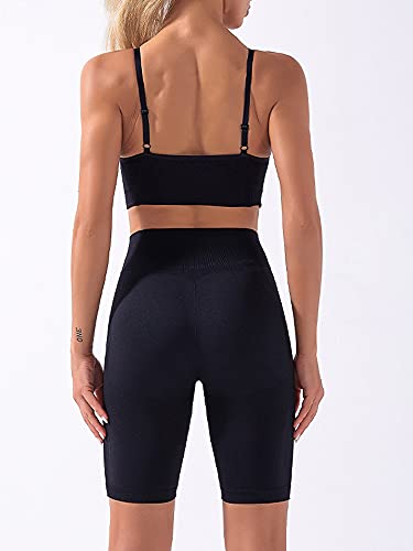 Moochy Conjunto de sutiã e shorts esportivos femininos com 2 peças ajustáveis espaguete acolchoado s