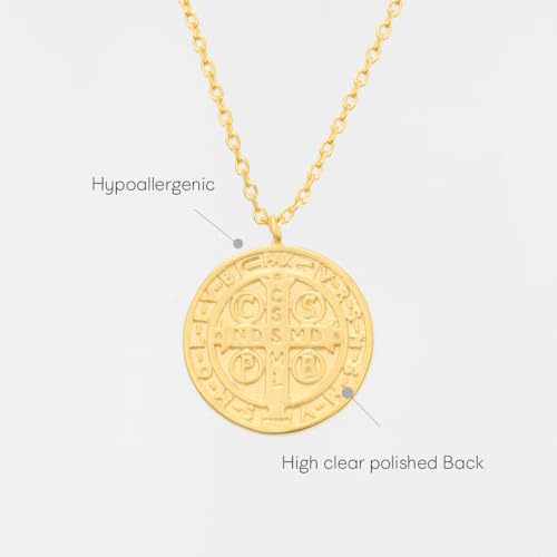 MUSTHAVE ST. Benedict Coin 18K Gold Plated Necklace With Message Card, Yellow and White Color, Anchor Chain, Best Gift Necklace, Size 16 inch + 2 inch Extender, Pendant4