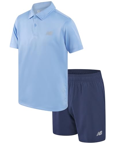 Image of New Balance Boys Short Set - 2 Piece Short Sleeve Collared Golf Boys Polo Shirt & Athletic Shorts for Outdoor Activities