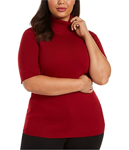 Anne Klein Womens Solid Pullover Sweater, Red, Plus Size, 1X