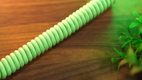 Image of Coiled & Double-Sleeved Mechanical Keyboard Cable, for Type-C Mechanical Keyboards (Green)