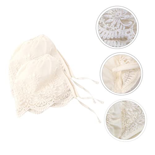2Pcs Girl Bonnet Lace Sun Hat Lightweight Princess Summer Cap for Newborns for Baptism and Outdoor Wear Ages Months Beige4