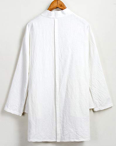 LifeHe Men\'s Hipster Cotton Linen Kimono Cardigan Jacket Trench Coat (White, L)