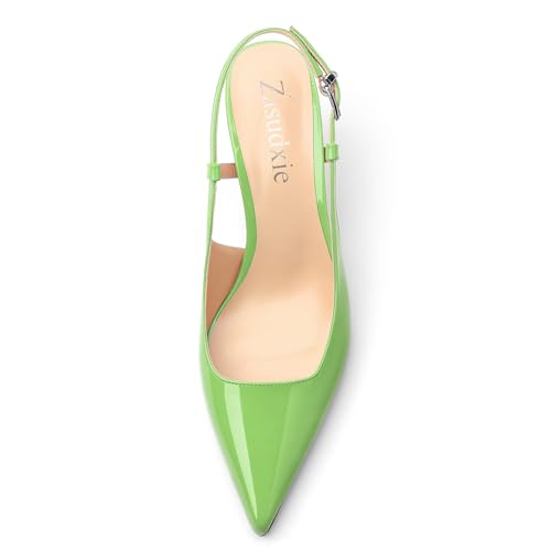 Women's Patent Leather Ankle Strap Slingback Pointed Toe Mid Heel Pumps Business Office Work Dress Shoes 2.55 Inch3