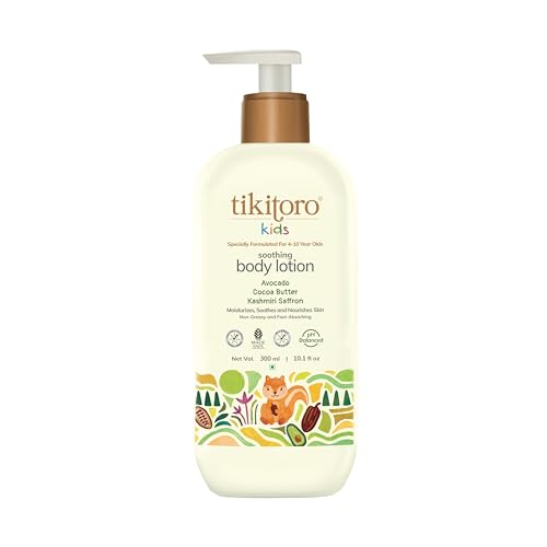 Tikitoro Kids Soothing Body Lotion | Pediatrician Approved | Moisturizes, Soothes & Nourishes Skin |100% Vegan with Avocado, Cocoa Butter, Kashmiri Saffron Extract |Daily Use (Age: 4+ Years) (300 x 1)
