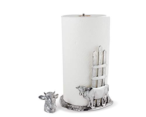 Arthur Court Cow Paper Towel Holder Display Stand With Farm Sunflower Accents For Countertop Rustic Country Kitchen Décor 14.25 Inch Tall #TOP2