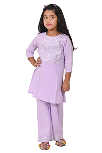 Image of Rayon Kurta Pant Set for Girl Child, Gota Work Kurti with 3 /4 Selvess, Round Neck Traditonal Dress,Ethnic Wear Kurti for Kids