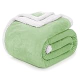 BEAUTEX Sherpa Fleece Throw Blanket, Soft Fluffy Flannel Plush Blanket and Throw, Fuzzy Cozy Cuddle Blankets for Couch Bed Sofa Adults (50' x 60', Light Sage Green/Lime Green/Mint Green)