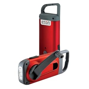 Eton Crank-Powered Clipray Flashlight & Smartphone Charger, Hand Crank Emergency Power, Portable LED Light with Carabiner Clip, Cherry Red