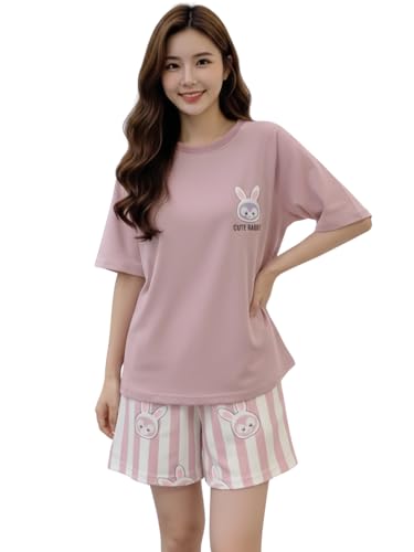 Image of Celary Korean Women's Pyjama Set|Cute Printed T-Shirt & Shorts Set|Soft Cotton Blend Women Night Suit Sleepwear| Shorts Set for Women