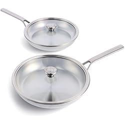 Sartenes 316Ti Merten & Storck Tri-Ply Set de Sartenes de Inducción de Tres Capas de Acero Inoxidable de 26 cm y 30 cm con tapa, Multicapa, Apta para Horno y Lavavajillas, Apto para Utensilios Metálicos, Plata