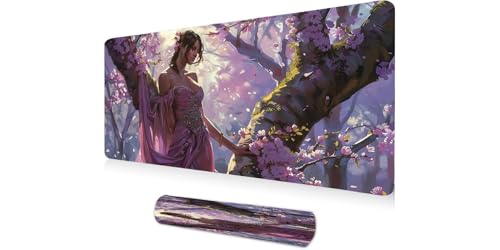 Tapis de souris XXL 140x60 cm motif mer de fleurs avec bords cousus et base antidérapante