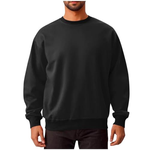 Mens Long Sleeve Sweatshirt Casual Crew Neck Sweatshirts Classic Solid Color Breathable Comfortable Plain Pullover Sweatshirt Sports Leisure