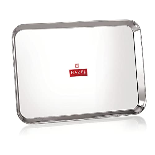 Hazel Stainless Steel Serving Tray Rectangle | Platters For Serving Food Decorative For Dining Table Extra Large, Silver, 16.1 X 11.8 Inches #TOP4