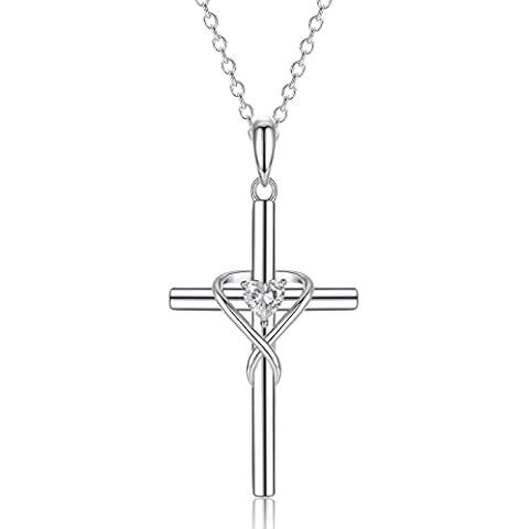 VOSAP Cross Necklace Silver Necklaces for Women 925 Sterling Silver Necklace Chain Cross Pendant with Cubic Zirconia Cover