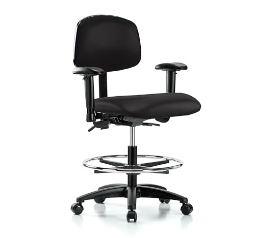 Image of Perch Multi-Task Office Chair with Adjustable Armrests and Foot Ring | Medium Bench Height 20-27 inch | Black Vinyl