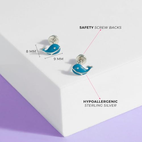 925 Sterling Silver Blue Enamel Playful Whale Safety Screw Back Earrings For Children - Young Girls Ocean Life Earrings for a Fun Vacation - Sea Life Whale Earrings For Kids4
