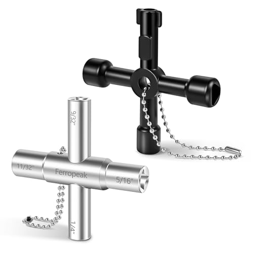 Ferropeak 4 Way Sillcock Key Set, Utility Key, Multi-functional Water Key, 2-Pack, for Valve, Faucet, and Spigots