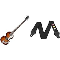 Rocktile VB-1 \Sir Paul\ Vintage Beatbass (Violinbass, Bassgitarre, Hollowbody, 2 Humbucker) sunburst & Tiger Gitarrengurt mit Plektronhalter, Schwarz