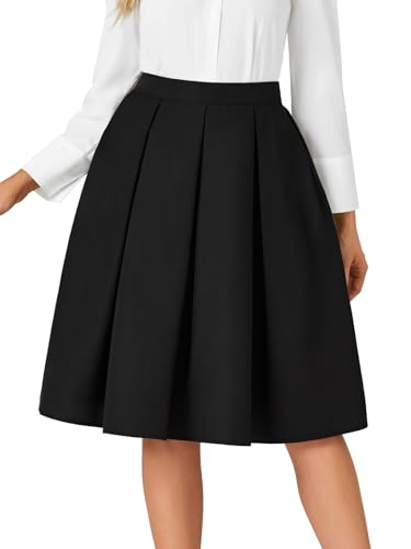 Women's A Line Pleated High Waisted Midi Skirts with Pockets4
