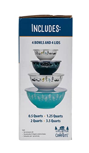 Camco Life Is Better At The Campsite Nesting Bowl Set With Lids | Great For On-The-Go Lifestyles | Features (4) Durable Melamine Bowls With (4) Plastic Lids (53451) #TOP5