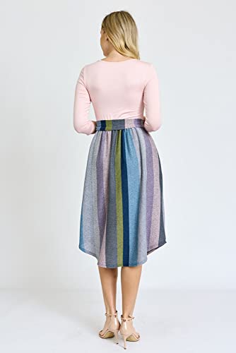 Image of Eloges Women's 3 /4 Sleeve Contrast Waist Band Floral Curved Hem Midi Dress