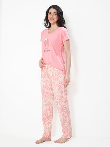 Image of LOTIK Women's Cotton Floral Print Top-Payjama Half Sleeve Nightsuit Set