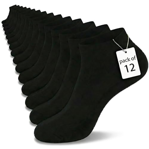 Fioscyra 12 Paia Calzini Uomo Corti, Calzini Donna Corti, Calze Uomo Cotone Corte, Fantasmini Uomo Corti, Calze Nere Traspirante Antiodore Estive, Fantasmini Sportivi Unisex Adulto