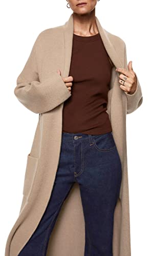 Image of Womens Long Sleeve Maxi Cardigan Open Front Oversized Knitted Sweater Coat Casual Lapel Warm Overcoat with Pockets