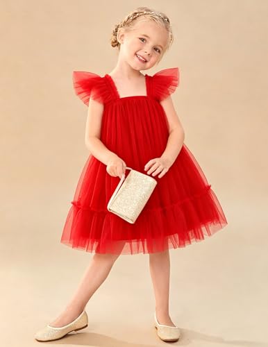 Image of Arshiner Toddler Tulle Dress for Girls Layered Tutu Ruffle Dresses Swing Twirly Fairy Summer Birthday Party Wedding Sundress