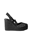 Koroshi Alpargatas Cuña Alta Esparto Negras Cuero Sintético Mujer 9 cm, de Color Black, Talla 39
