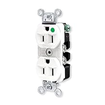 Hubbell HBL8200HW Duplex Receptacle, Compact Hospital Grade, 15 amp, 125V, 5-15R, White
