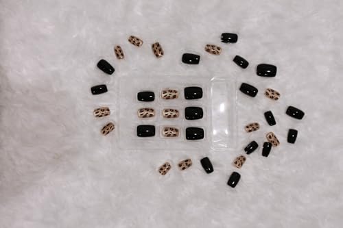 Image of 24 Pcs Reusable Artificial Nails Fake Nails with Glue and Kit|Wild Black Luxe Animal Print Pop Press On Nails | ABS Material UV Protected Long Lasting Finish | Reusable Customizable Nail Kit |Medium Square Nails